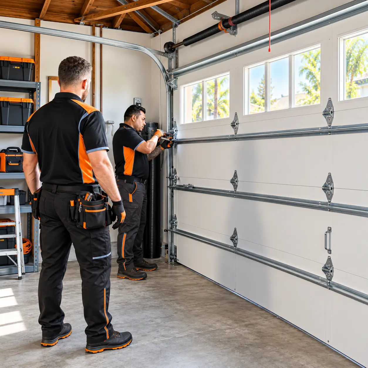 Technician providing garage door repair in Leander TX