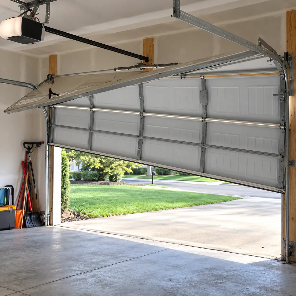 Technician repairing a garage door track in Leander TX
